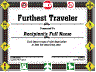 Furthest Traveler Contest certificate